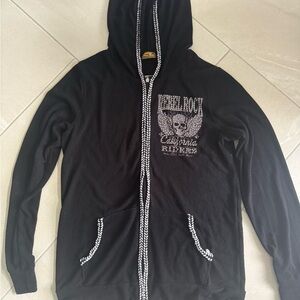 Black Zip-Up Hoodie with Skull Graphic